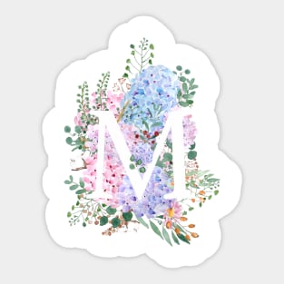 botanical monogram alphabet M hydrangea flowers Sticker